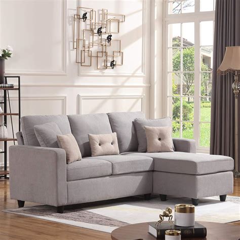 HONBAY Convertible Sectional Sofa Couch, L-Shaped Couch with Modern Linen Fabric for Small Space ...