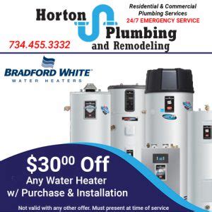 $30 Off Purchase and Installation of a Bradford White Water Heater | Horton Plumbing and Remodeling