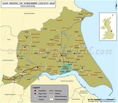 East Riding of Yorkshire County Map, England, UK