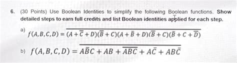 Solved (30 Points) Use Boolean Identities to simplify the | Chegg.com