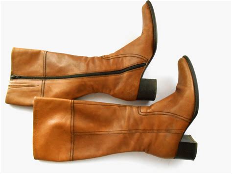 Vintage leather boots Camel brown genuine leather boots Ladies