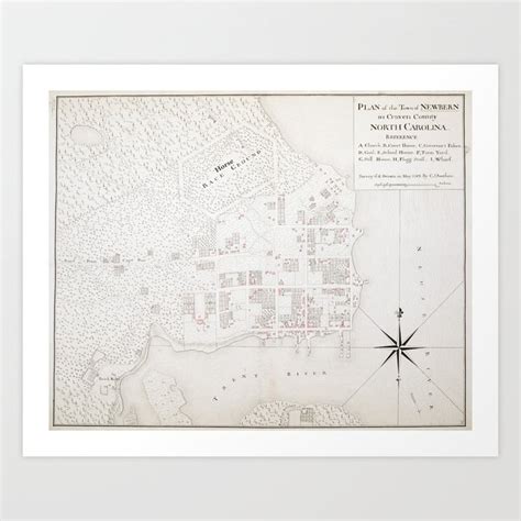 Vintage Map of New Bern NC (1769) Art Print by BravuraMedia | Society6