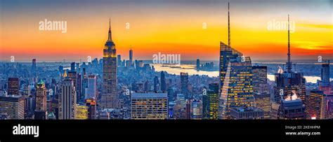 Aerial view of Manhattan at sunset Stock Photo - Alamy