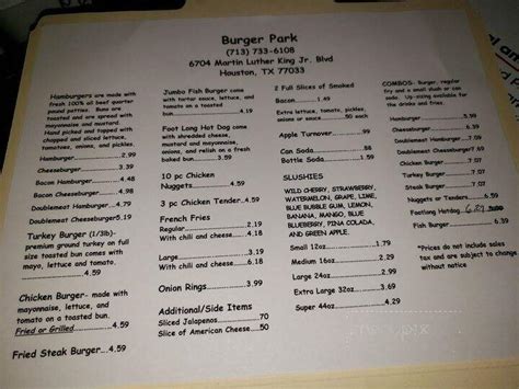 Online Menu of Burger Park, Houston, TX