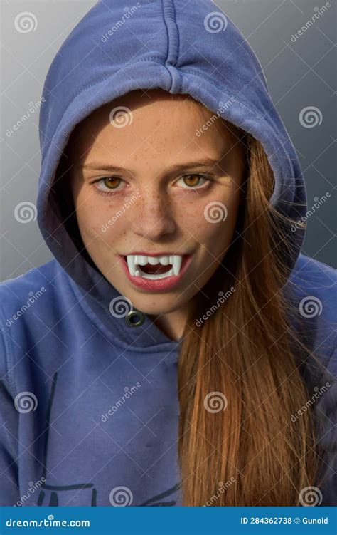 Teenage Girl with Vampire Teeth Stock Photo - Image of fantasy, look ...