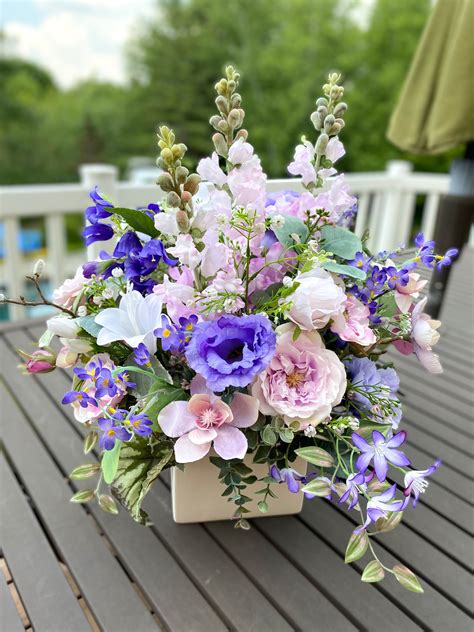 Light Pink and Purple Flower Arrangement in White Ceramic | Etsy