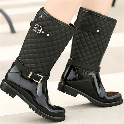 2018 fashion quality new water rain shoes warm women's plaid fashion ...