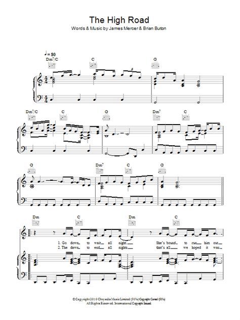 The High Road by Broken Bells Sheet Music for Piano, Vocal & Guitar ...