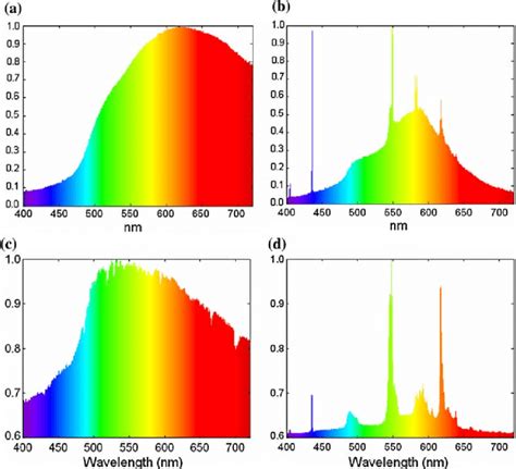 Normalized spectral power distributions of a halogen light, b... | Download Scientific Diagram