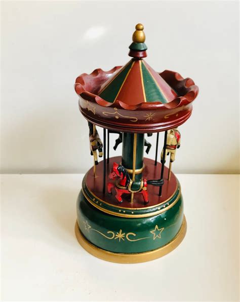 Vintage Carousel Merry-go-round Music Box Carved Wood Horses - Etsy