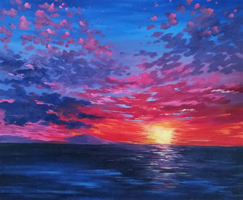 Oil Painting With Pink Sunset Sunset Seascape Realistic | Etsy