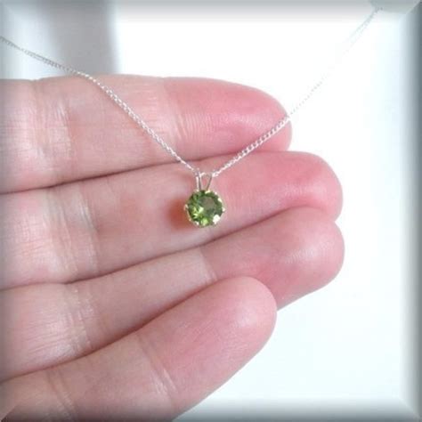 August Birthstone Necklace Sterling Silver Peridot Solitaire | Etsy