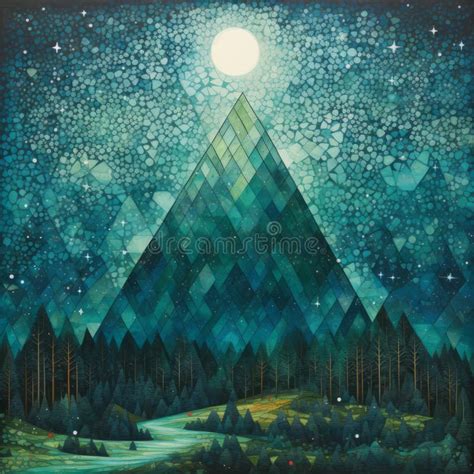 Night Mountain Mosaic-inspired Realism Painting with Mythic Symbolism Stock Illustration ...