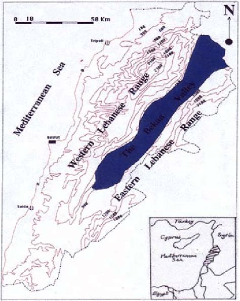 Location map. The Bekaa Valley, shaded. Inset box: Lebanon position... | Download Scientific Diagram