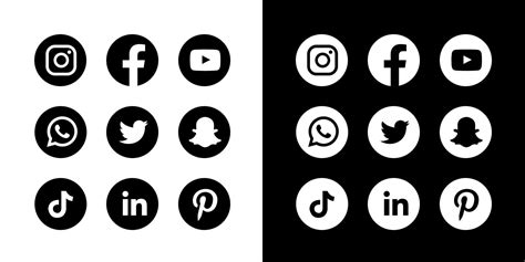 Social Media Icons Black And White Round 9826484 Vector Art at Vecteezy