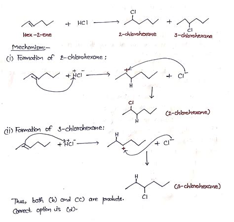 [Solved] In a reaction between hex-2-ene and hydrochloric acid, which ...