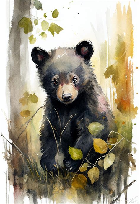 Premium AI Image | A watercolor painting of a black bear cub