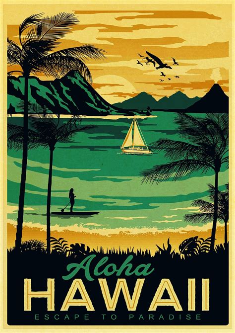 HAWAII-ARUBA-BROOKLYN-SAN-FRANCISCO-Travel-Poster-Retro-Painting-DIY-Wall-Vintage-Paper-Posters ...