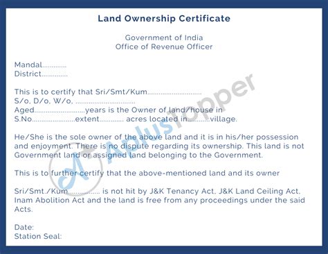 Ownership Certificate | Format and Application Process of Ownership ...