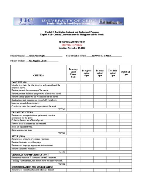 Movie Criteria | PDF | English Language | Cognitive Science