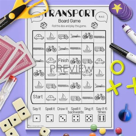 Transport | Board Game | Fun ESL Worksheet For Kids | Board games for ...