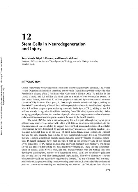 (PDF) Stem Cells in Neurodegeneration & Injury | Ray Vader - Academia.edu