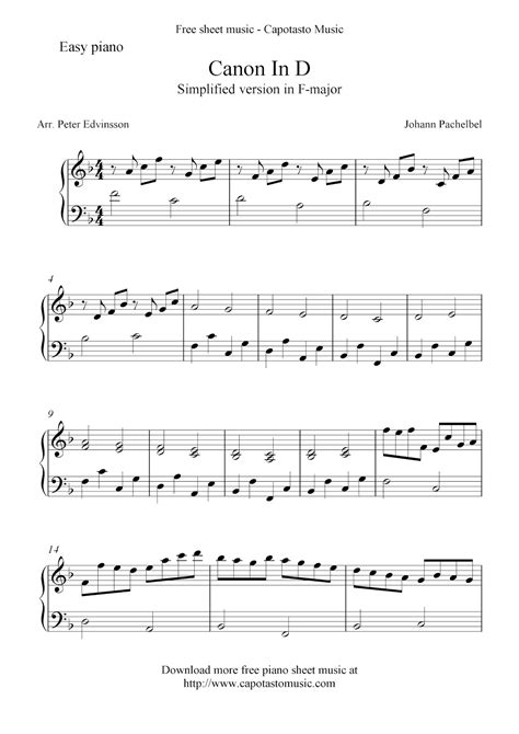 Free easy piano sheet music solo. This is a simplified and shortened arrangement of the very po ...