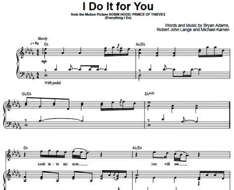 Bryan Adams - Everything I Do Free Sheet Music PDF for Piano | The Piano Notes