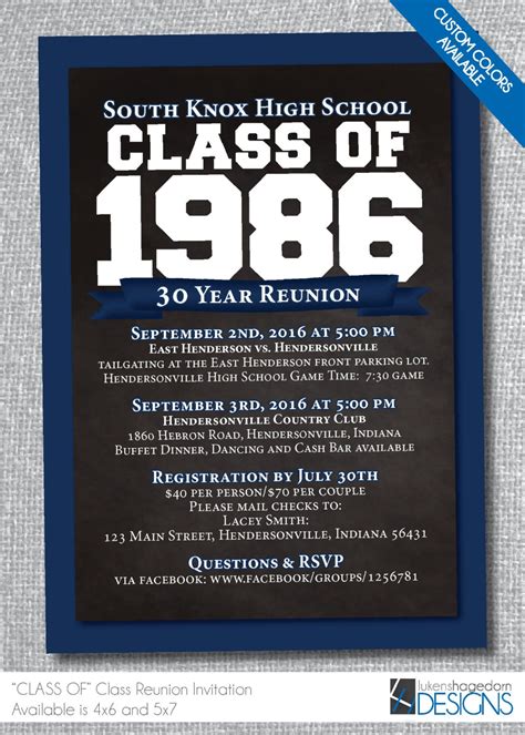 Class Reunion Invitation Custom School Colors Digital File