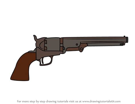 Step by Step How to Draw Colt Revolver : DrawingTutorials101.com