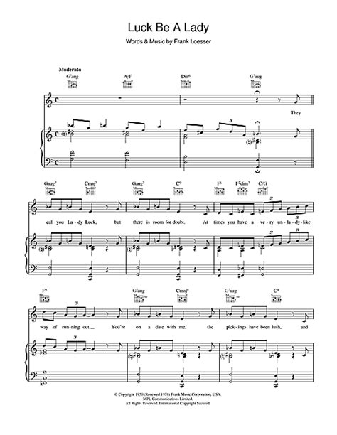 Luck Be A Lady sheet music by Frank Sinatra (Piano, Vocal & Guitar (Right-Hand Melody) – 43638)