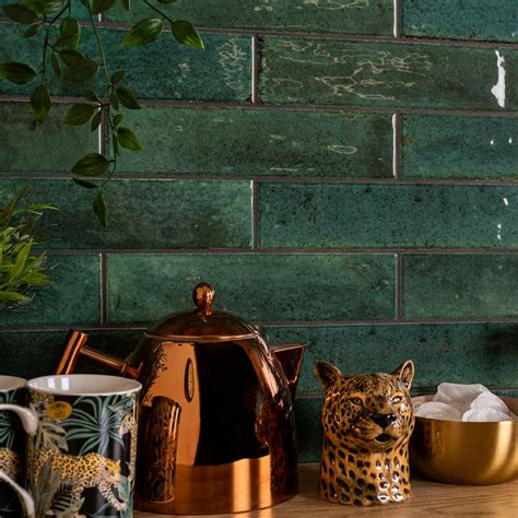 Hope Olive Gloss Brick Effect Wall Tiles | Walls and Floors