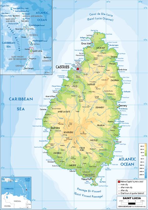 Large size Physical Map of Saint Lucia - Worldometer