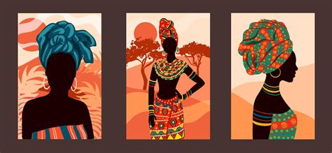 Premium Vector | Posters with ethnic african women. tribal boho style