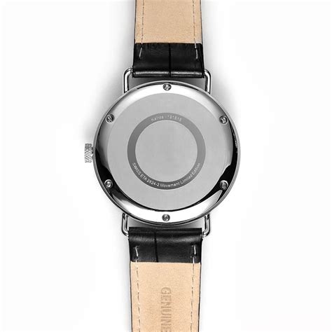 Watch Automatic Bauhaus Design Stainless Steel Case Domed Sapphire Crystal Genuine Leather Strap ...