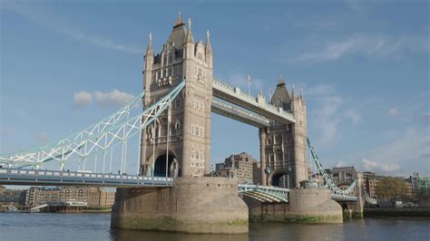 Tower Bridge and Thames River United Kingdom static camera footage. UK ...