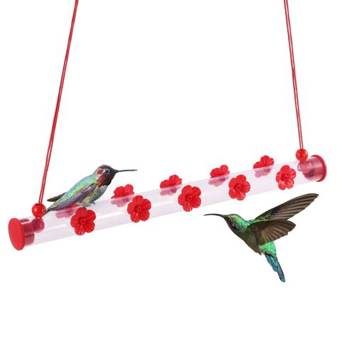 Vingtank Hummingbird Feeder Red Flower Pattern Hanging Horizontal Tube ...