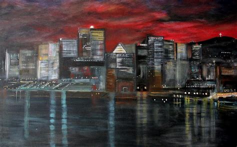 Montreal Waterfront Nightscape Painting by Rick Todaro