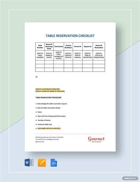 Restaurant Table Reservation Excel Template | Elcho Table