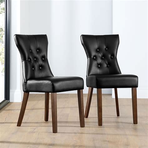 Bewley Dining Chair, Black Classic Faux Leather & Dark Solid Hardwood ...