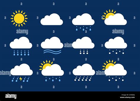 Weather icons. Season climate, precipitation rain and snow. Flat meteo report or forecast ...