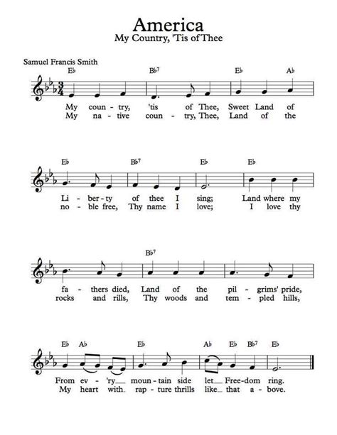 Free Sheet Music - Free Lead Sheet - America - My Country Tis Of Thee | Violin sheet music ...