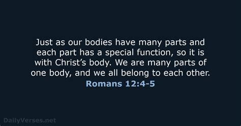 Romans 12:4-5 - Bible verse (NLT) - DailyVerses.net