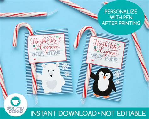 North Pole Express Candy Cane Holders Christmas Printable | Etsy