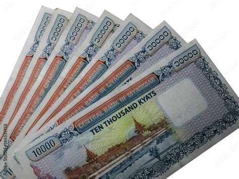 Isolated Myanmar Kyat bank notes on white background with clipping path ...