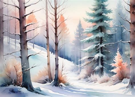 Premium Photo | Watercolor Winter forest landscape illustration