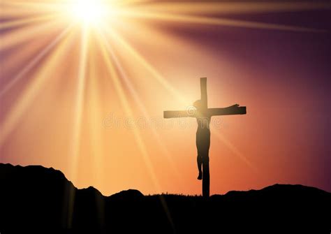 Silhouette of Jesus on the Cross Against Sunset Sky Stock Illustration ...