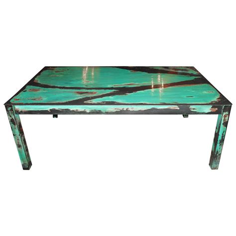 Artisan Crafted Turquoise Metal Coffee Table at 1stDibs