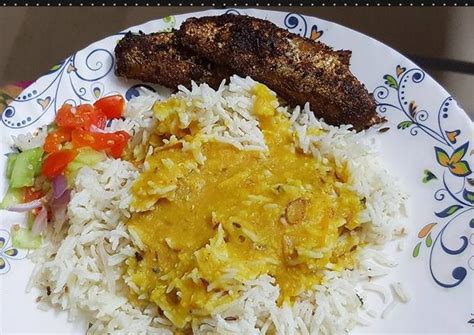 Butter rice khatti daal with fried fish Recipe by Shagufta Asif - Cookpad