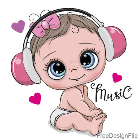 Cartoon cute baby with music vector free download